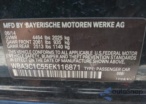 2014 BMW 328I z USA, uszkodzony, nr VIN WBA3C1C55EK116871